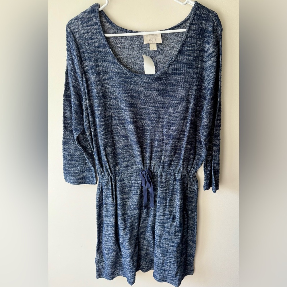 NWT LOFT Blue and Gray Heathered Knit Dress Size Medium